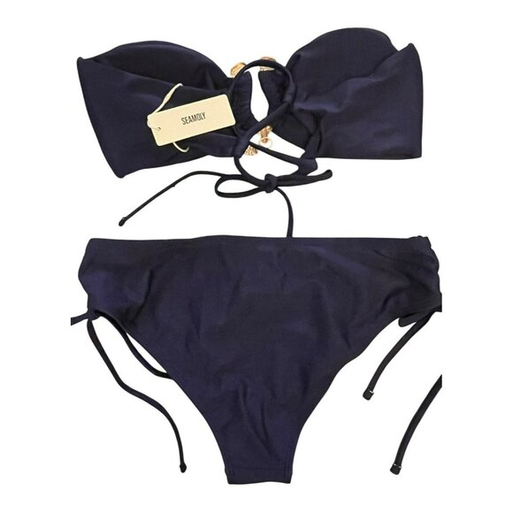 Seamolly Strapless Bandeau Navy Blue Bikini Bathing Suit Medium Swimsuit NEW - Picture 7 of 7
